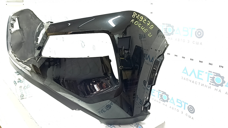 Front bumper, bare, 2021-23 Nissan Rogue, without parking sensors, US built, black, scratches, cracks in the mounts