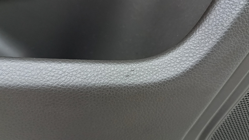 Door trim, rear left, Porsche Macan 15-18, gray achatgrau leather, without lighting and curtains, glossy black insert, with handle, scratches