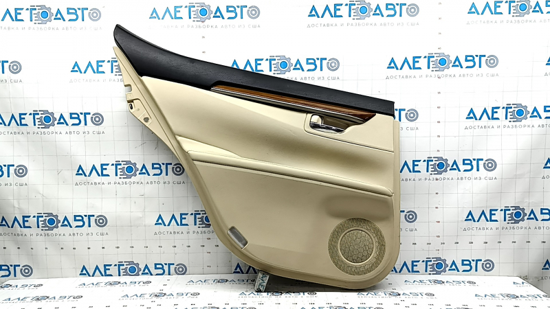 Rear left door panel for Lexus ES300h ES350 13-15 beige with beige leather insert, beige leather armrest, glossy wood molding, with window lift control, with trim, scratch