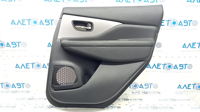 Nissan Murano z52 20-24 black rear right door panel with black leather insert, black leather armrest, glossy gray molding, with handle, scratches
