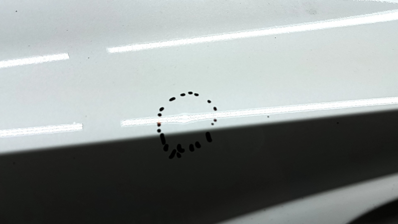 The bare rear left door of a Hyundai Tucson 22-24 white TW3, dents