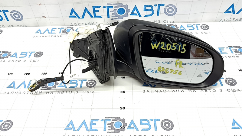 Right side mirror assembly for Mercedes C-class W205 15-18, 8+8+1 pins, turn signal, heated, backlit, BSM, black, scratches