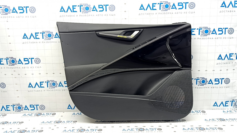Kia Niro 23-24 front left door panel, black, dark gray cloth armrest, glossy black insert, chrome molding, with handle, dents, scratches