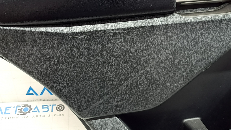 Door trim panel, rear left, Ford Explorer 21-23, black leather, no curtain, XLT, black leather armrest, chrome insert, with handle, scratches, peeling coating