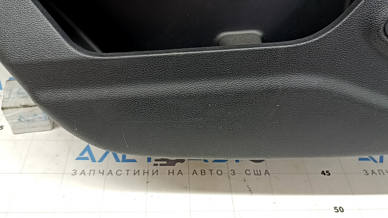 Door trim panel, rear left, Ford Explorer 21-23, black leather, no curtain, XLT, black leather armrest, chrome insert, with handle, scratches, peeling coating