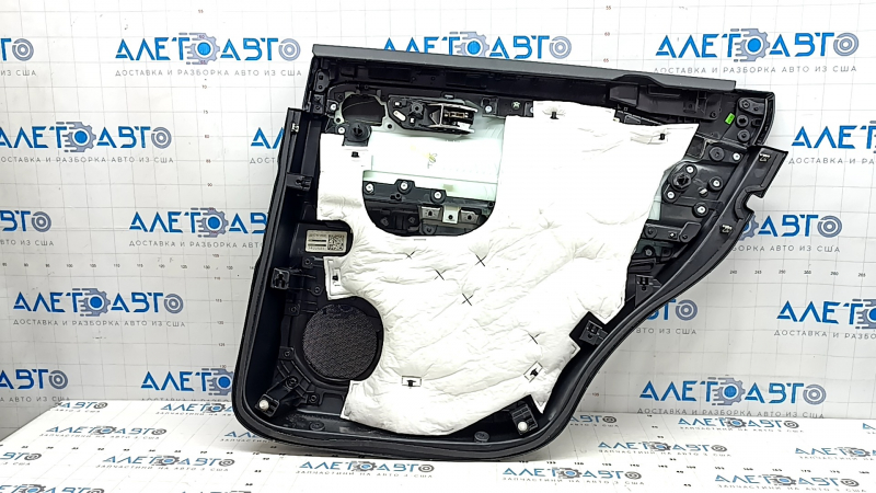 Door trim panel, rear left, Ford Explorer 21-23, black leather, no curtain, XLT, black leather armrest, chrome insert, with handle, scratches, peeling coating