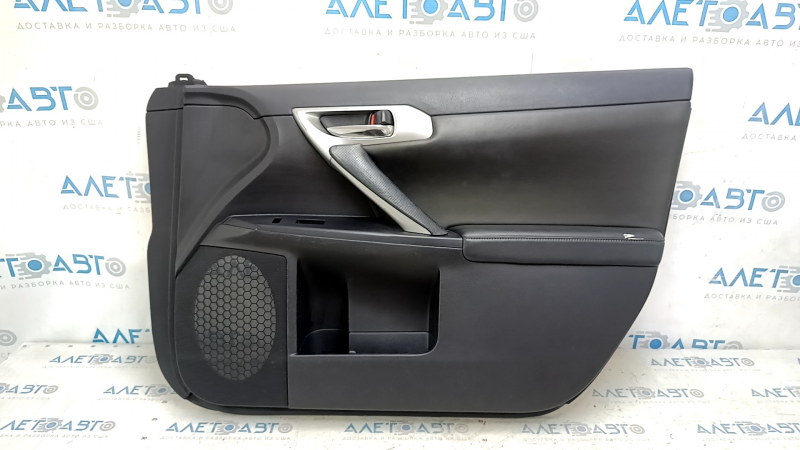 Front right door panel for Lexus CT200h 11-17, black leather, insert and armrest, black leather, with control panel, scratches, paint stain on the leather