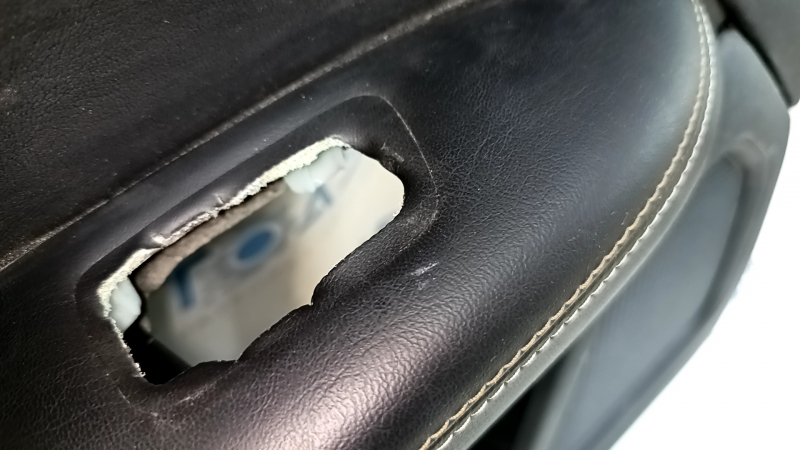 Door trim, rear left, Jeep Compass 17-21, black, with black leather insert, black leather armrest with brown and white stitching, with handle, scratches