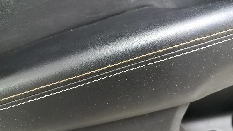 Door trim, rear left, Jeep Compass 17-21, black, with black leather insert, black leather armrest with brown and white stitching, with handle, scratches