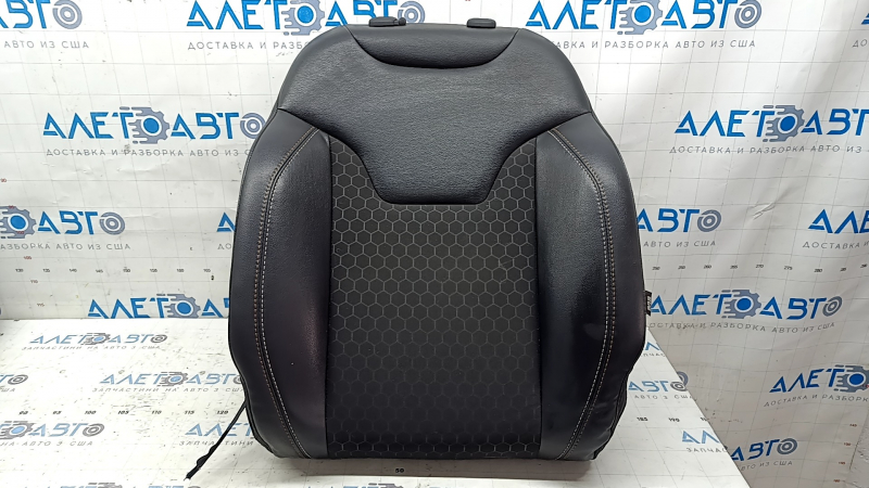 Driver's seat upholstery, upper part, Jeep Compass 17-21, leather + cloth, black, white and brown stitching, dent repair