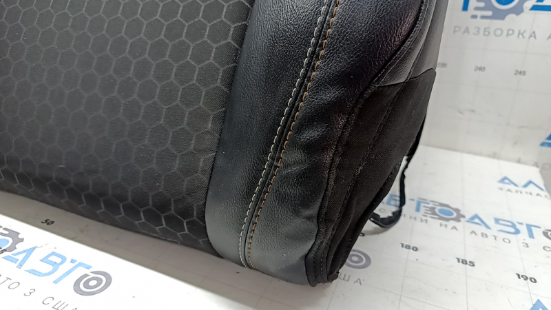 Driver's seat upholstery, upper part, Jeep Compass 17-21, leather + cloth, black, white and brown stitching, dent repair