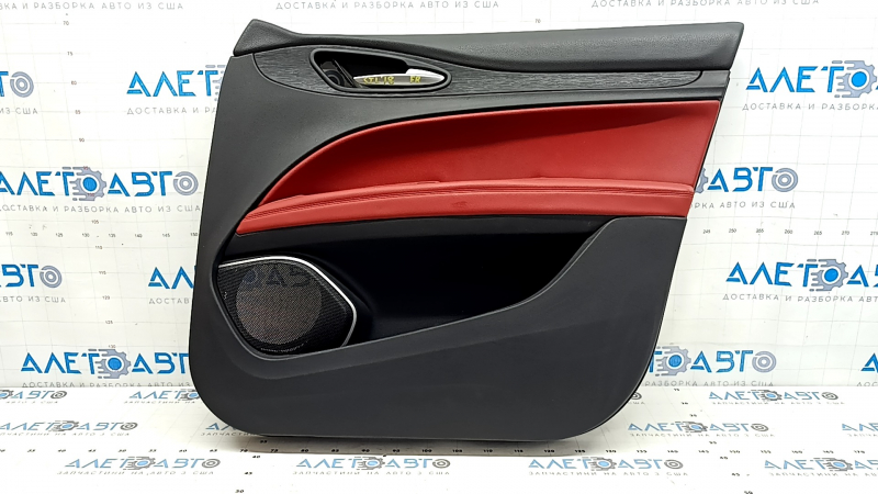 Alfa Romeo Stelvio 18-25 front right door panel, black with red leather, with wood insert, with handle, scratches