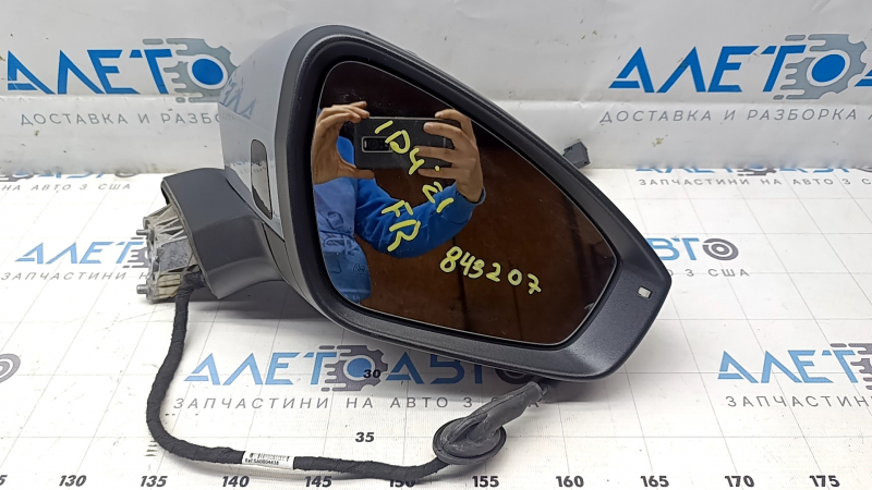 Right side mirror assembly for Volkswagen ID.4 21-22, 12+2 pins, turn signal, backlight, heated, BSM, gray LA7C, scratches