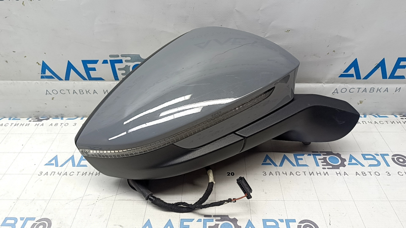 Right side mirror assembly for Volkswagen ID.4 21-22, 12+2 pins, turn signal, backlight, heated, BSM, gray LA7C, scratches