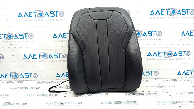 BMW X5 F15 14-18 passenger seat back upholstery, black Dakota leather, heated, scratches, cracked