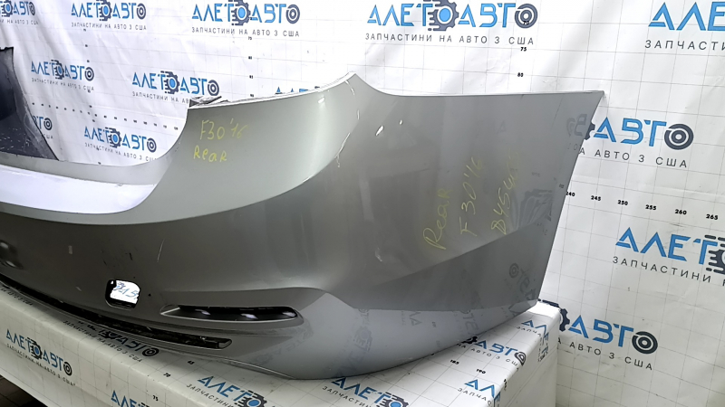 Bare rear bumper BMW 3 F30 16-18 without parking sensors, under the molding, torn