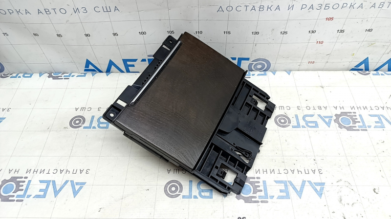 Audi A6 C7 12-18 center console pocket trim, wood grain (brown ash), 3-piece texture, scratches on chrome