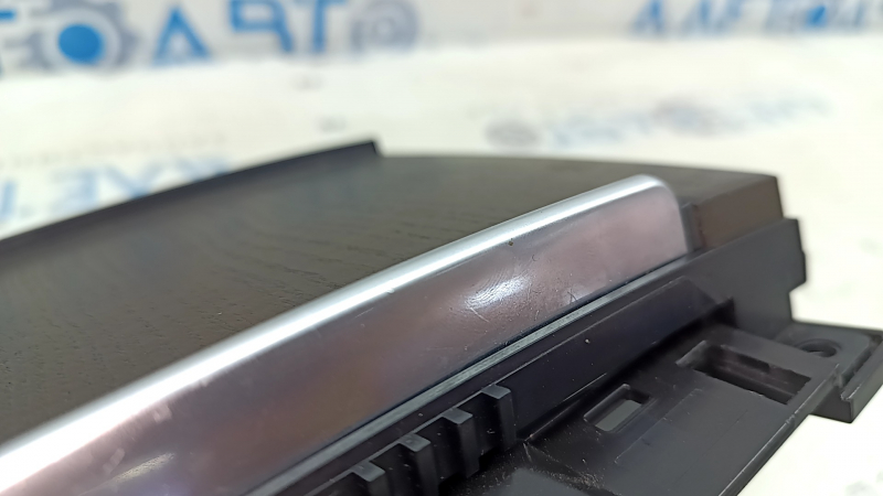 Audi A6 C7 12-18 center console pocket trim, wood grain (brown ash), 3-piece texture, scratches on chrome