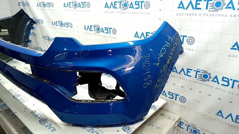 Jeep Compass 22-25 front bumper, bare upper part, without parking sensors, halogen fog lights, blue PBJ, scratches