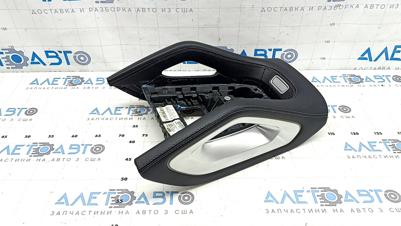 Upper center console trim for Mercedes W167 GLE 350 450 20-23, black leather with chrome, backlit, scratches