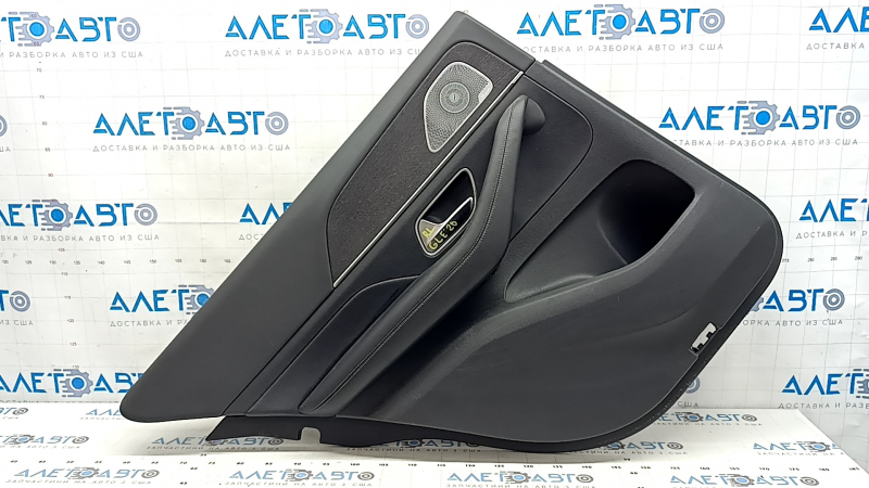 Door trim, rear left card, Mercedes W167 GLE 350 450 20-24, black leather, with non-working backlight, black leather armrest, gray wood insert, Burmester, without curtain, with handle, contact with