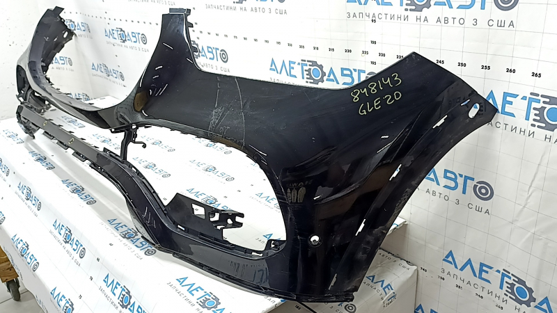Front bare bumper Mercedes W167 GLE 350 450 20-23 for parking sensors, black, dented, cracks, broken fasteners, non-factory holes