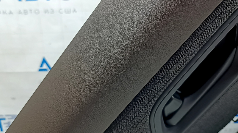 Door trim panel rear left Nissan Rogue 21-22 black without curtain S US built, with gray insert cloth, armrest leather, brown top, with handle, scratches