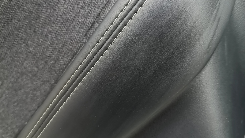 Door trim panel rear left Nissan Rogue 21-22 black without curtain S US built, with gray insert cloth, armrest leather, brown top, with handle, scratches