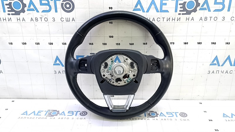 The steering wheel is bare, Audi Q7 16-19, black leather, heated, without buttons and paddles, scratches