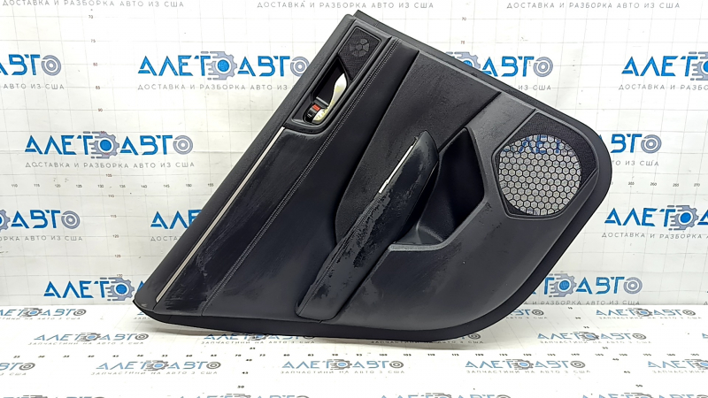 Door trim panel rear left Honda Clarity 18-21 USA black, leather insert, chrome molding, with handle, scratches, dented