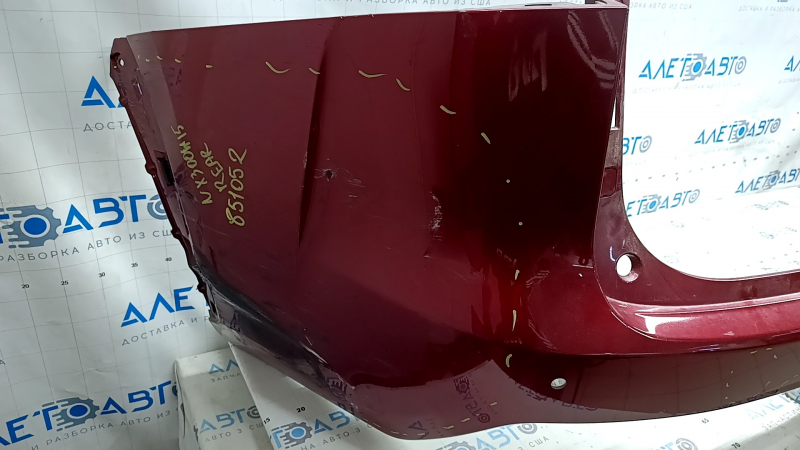 Bare rear bumper for Lexus NX200t NX300h 15-17 with parking sensors, red, scratches, dents, abrasions, bumps, tears