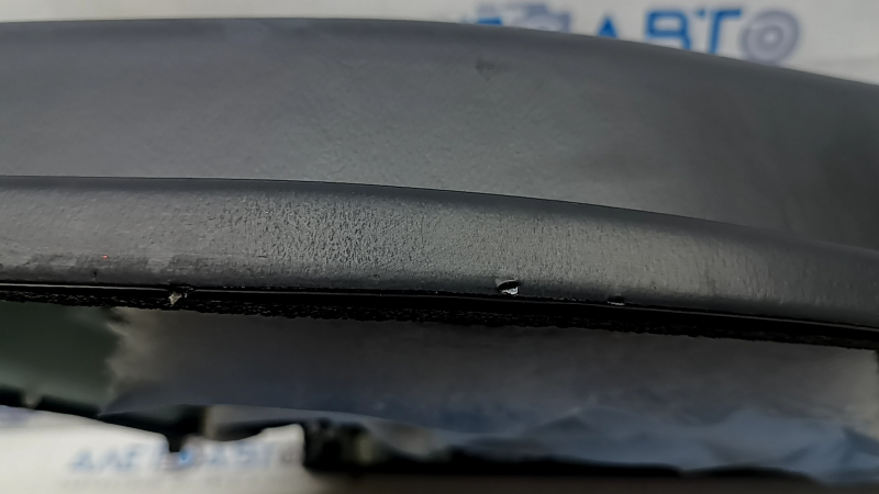 Door trim, rear right card, Lincoln MKZ 17-20, black with black leather insert, black leather armrest, light wood molding, glossy, with backlight, tear, dents, scratches, burrs, crepe break