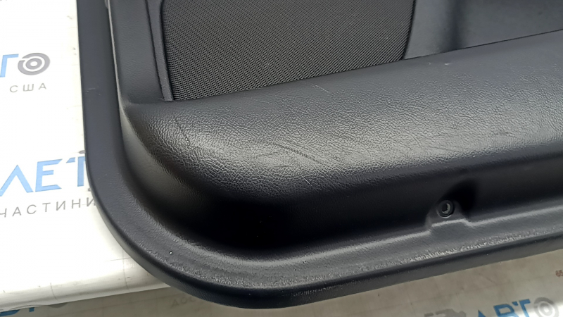 Door trim card front right Lincoln MKZ 17-20 black with black insert leather, armrest black leather, insert light wood gloss, with backlight, with handle, scratches, tears, dented, under black
