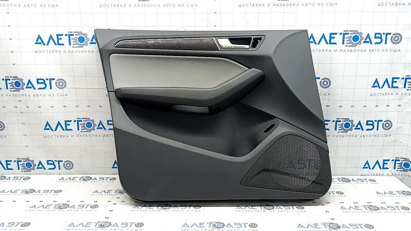 Door trim, front left card, Audi Q5 8R 09-17, dark gray, with wood insert, with overlays, with handle, in need of cleaning, worn, scratches