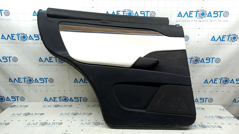 Tesla Model X 22-25 rear left door panel, black, with white leather insert, pierced cushion, dry-cleanable