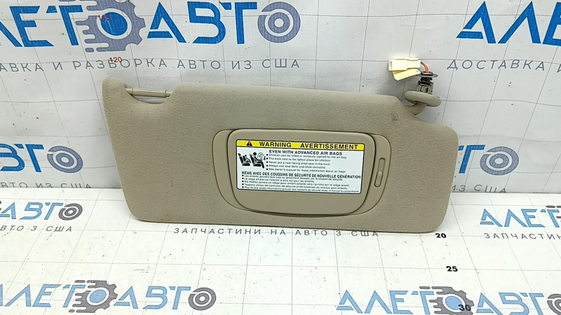 Right visor for Lexus RX300 RX330 RX350 RX400h 04-09, beige, without hook, with trim, needs cleaning, dents