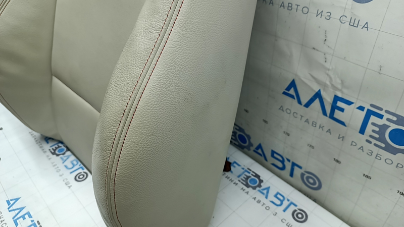 BMW X3 F25 11-17 driver's seat back upholstery, Elfenbein-Weiss leather with red stitching, Sport, dry-cleanable, dented