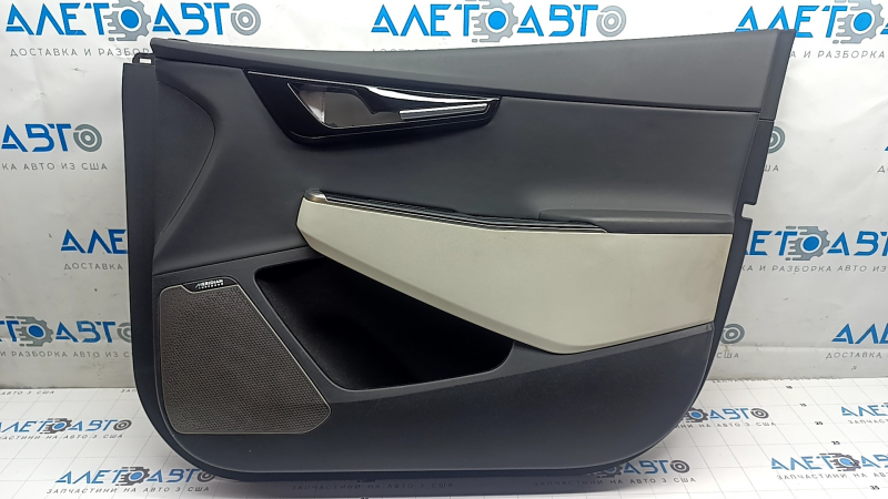 Kia EV6 22-24 black and gray GT-Line front right door panel trim with glossy black trim and chrome molding, with lighting, Meridian trim, wiring, and lighting unit, scratches