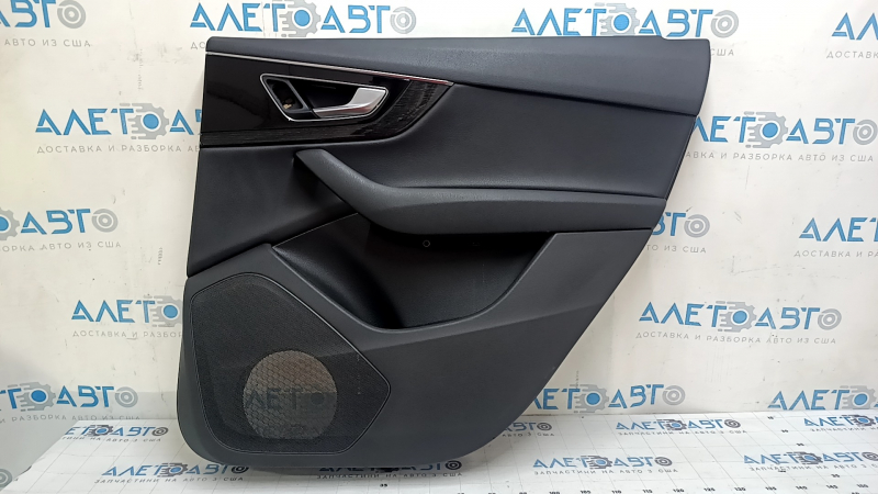 Door trim card rear right Audi Q7 16-19 black, insert leather black, armrest leather black, trim black gloss and under dark wood (oak gray-brown), with handle, scratches, bumps, on
