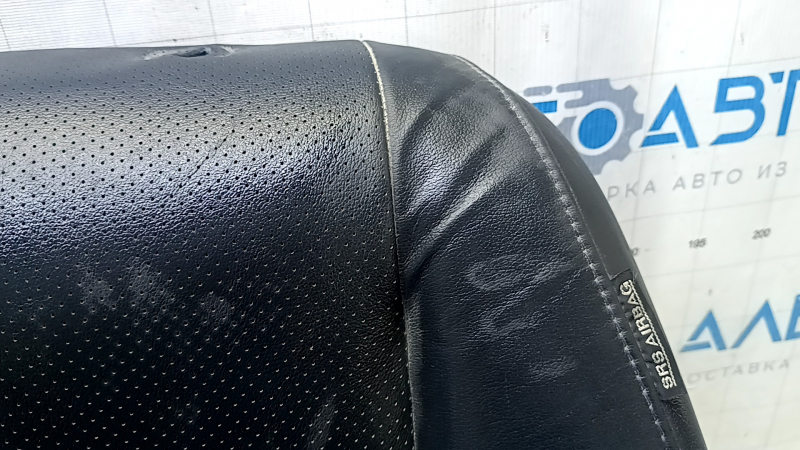 Nissan Leaf 13-17 driver's seat back upholstery, black leather, perforated, heated, wrinkled