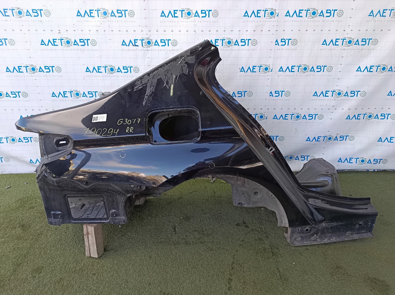 Quarter wing rear right BMW 5 G30 17-23 on the body, black, non-factory hole, pokes