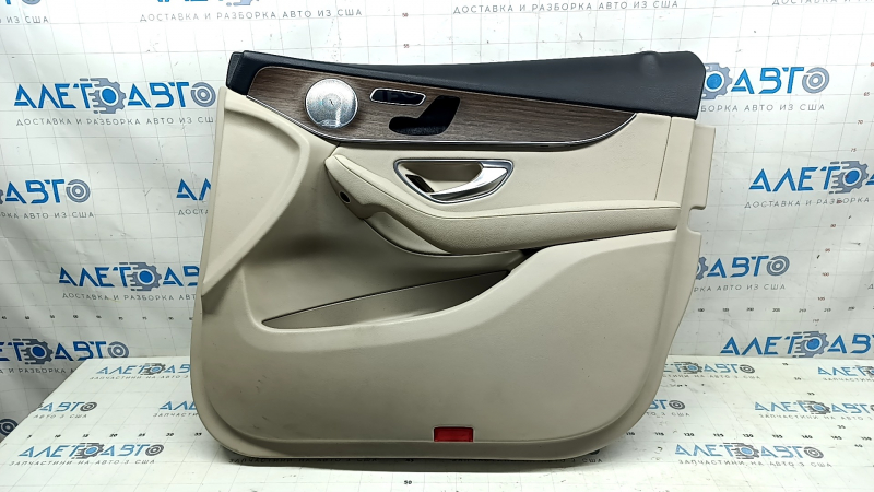 Front right door panel for Mercedes GLC 16-22, beige leather, wood trim, Burmester, defective trim, bump, dent