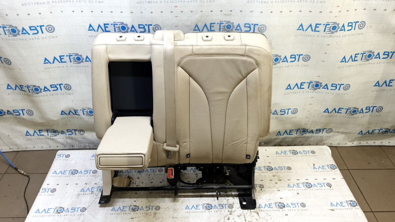 Left rear seat backrest, 2nd row, Lincoln MKX 2016-2018, black leather, perforated, with belt and armrest, no plug