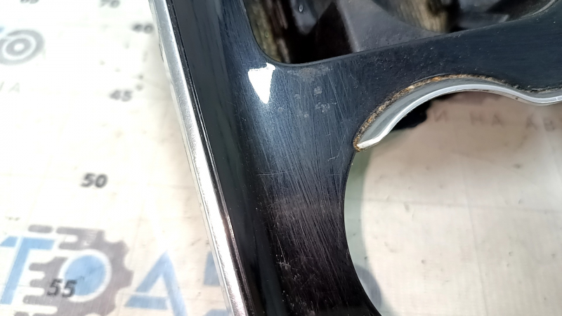Ford Edge 19-24 center console trim with cup holder, black, under parking sensors, scratches, chrome peeling, needs cleaning