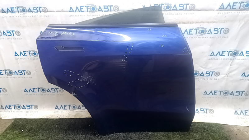 Tesla Model Y 20-25 blue PPSB rear right door, bare, dents, scratches, peeling paint