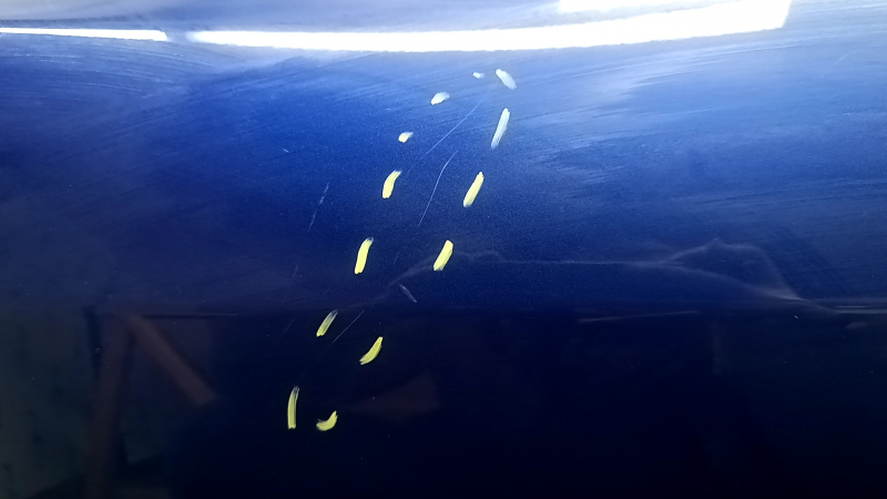 Tesla Model Y 20-25 blue PPSB rear right door, bare, dents, scratches, peeling paint