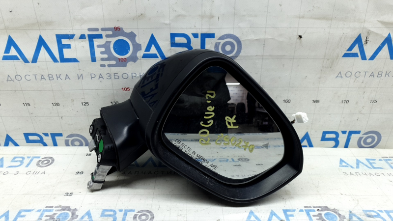 Right side mirror assembly Nissan Rogue 21-23 BSM, S US built, 6 pins black + structure,