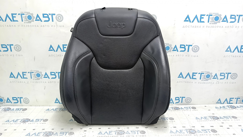 Jeep Cherokee KL 19-23 passenger seat upholstery, black leather, perforated, heated, scratched