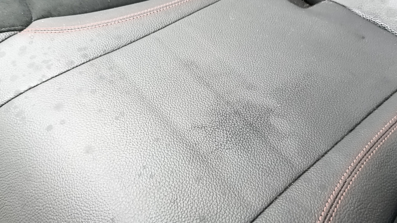 Rear seat cushion, 2nd row, Mercedes A-class V177 19-22, combined leather and Alcantara, black with red stitching, wrinkled, needs cleaning