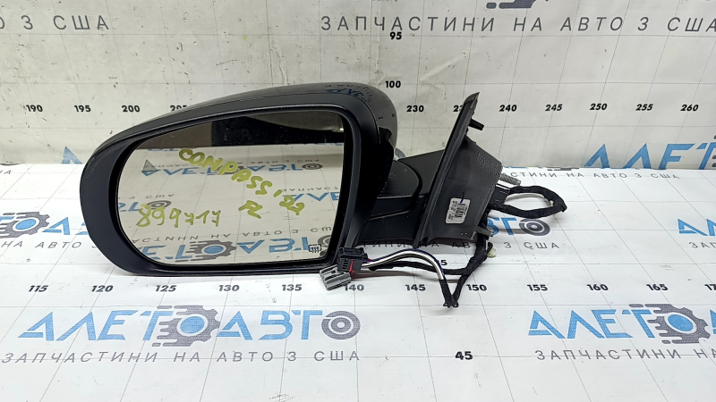 Left side mirror assembly for Jeep Compass 17-26, 5+4 pins, BSM, heated, turn signal, black, sand on chrome